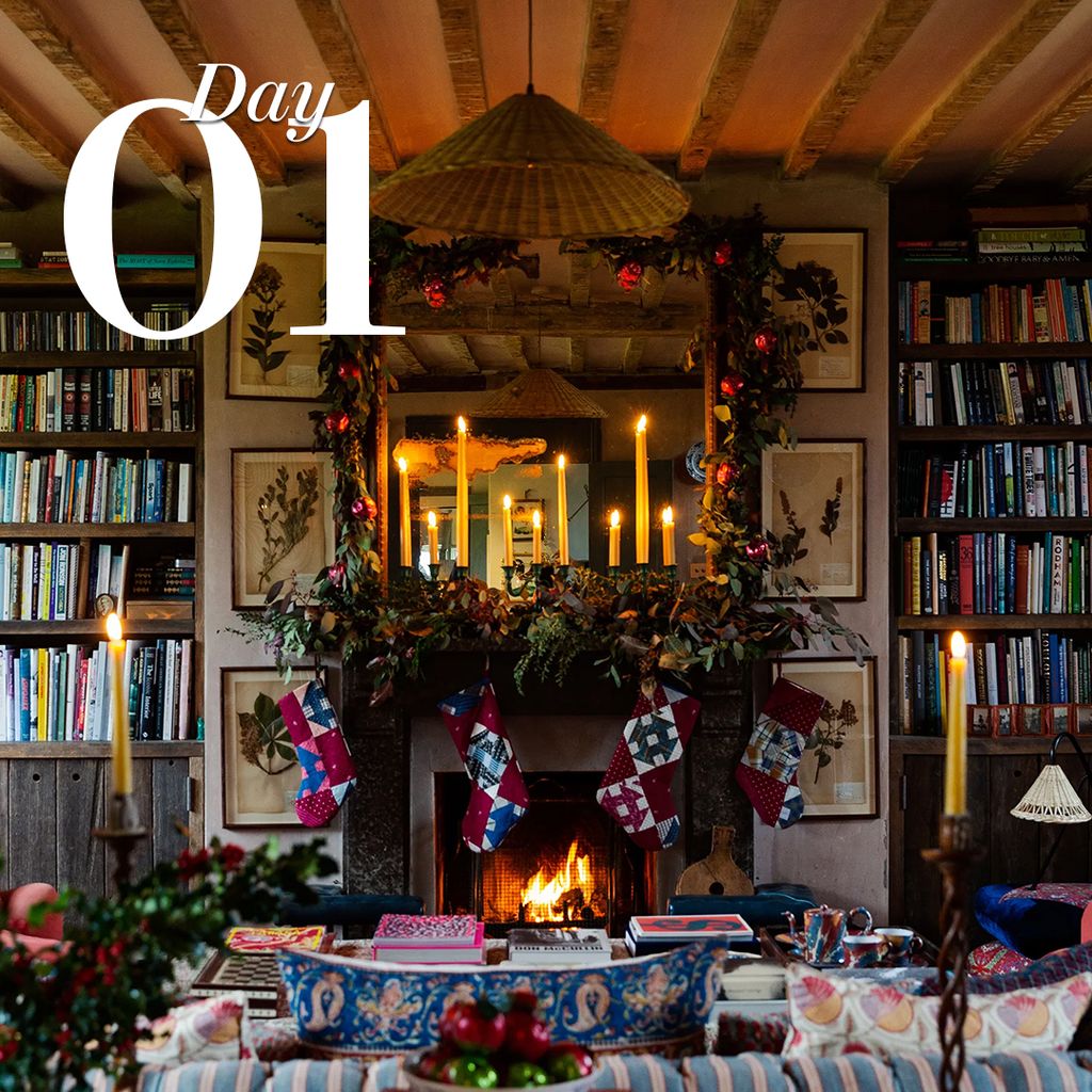 Image may contain Fireplace Indoors Hearth Christmas Christmas Decorations Festival and Candle