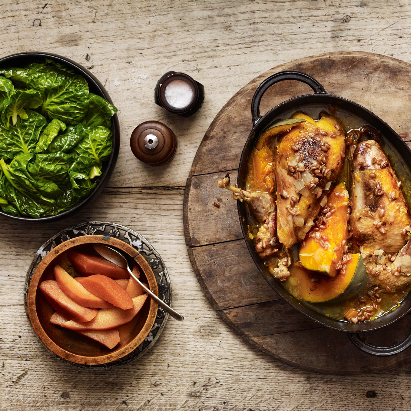 Pheasant with onion and pumpkin stew