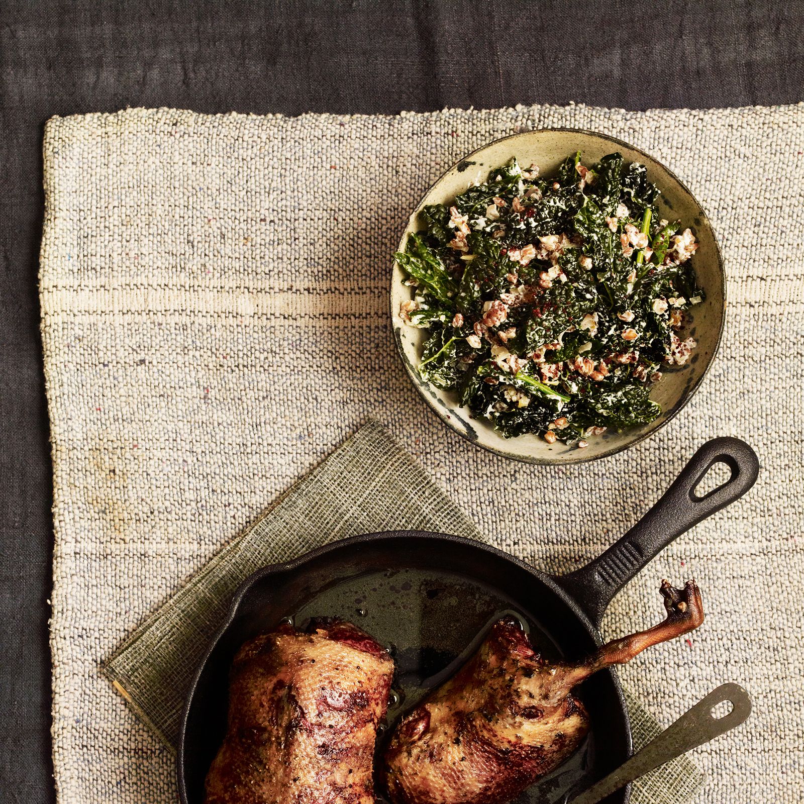 Mallard with spelt and black cabbage