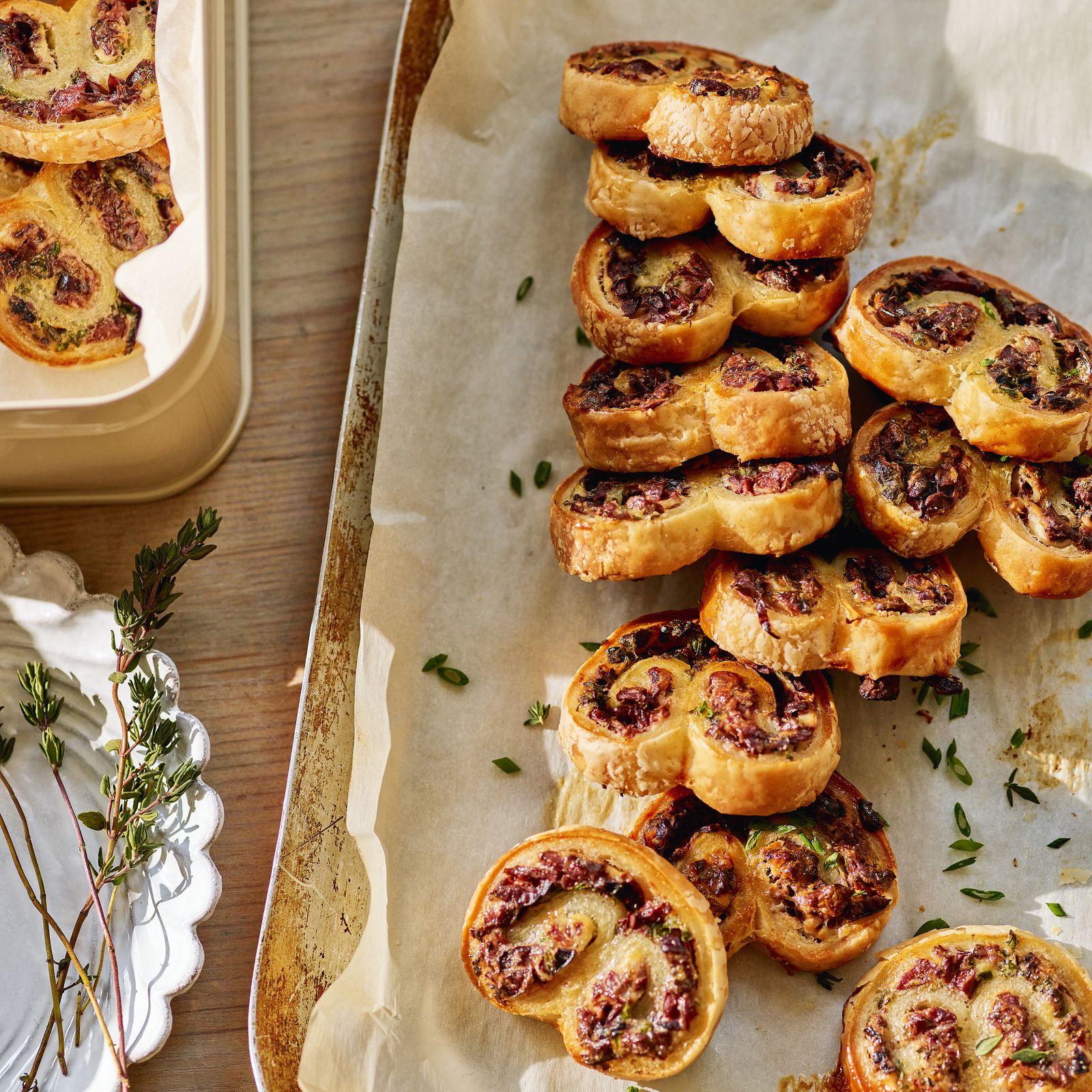 Chive, olive and ricotta palmiers